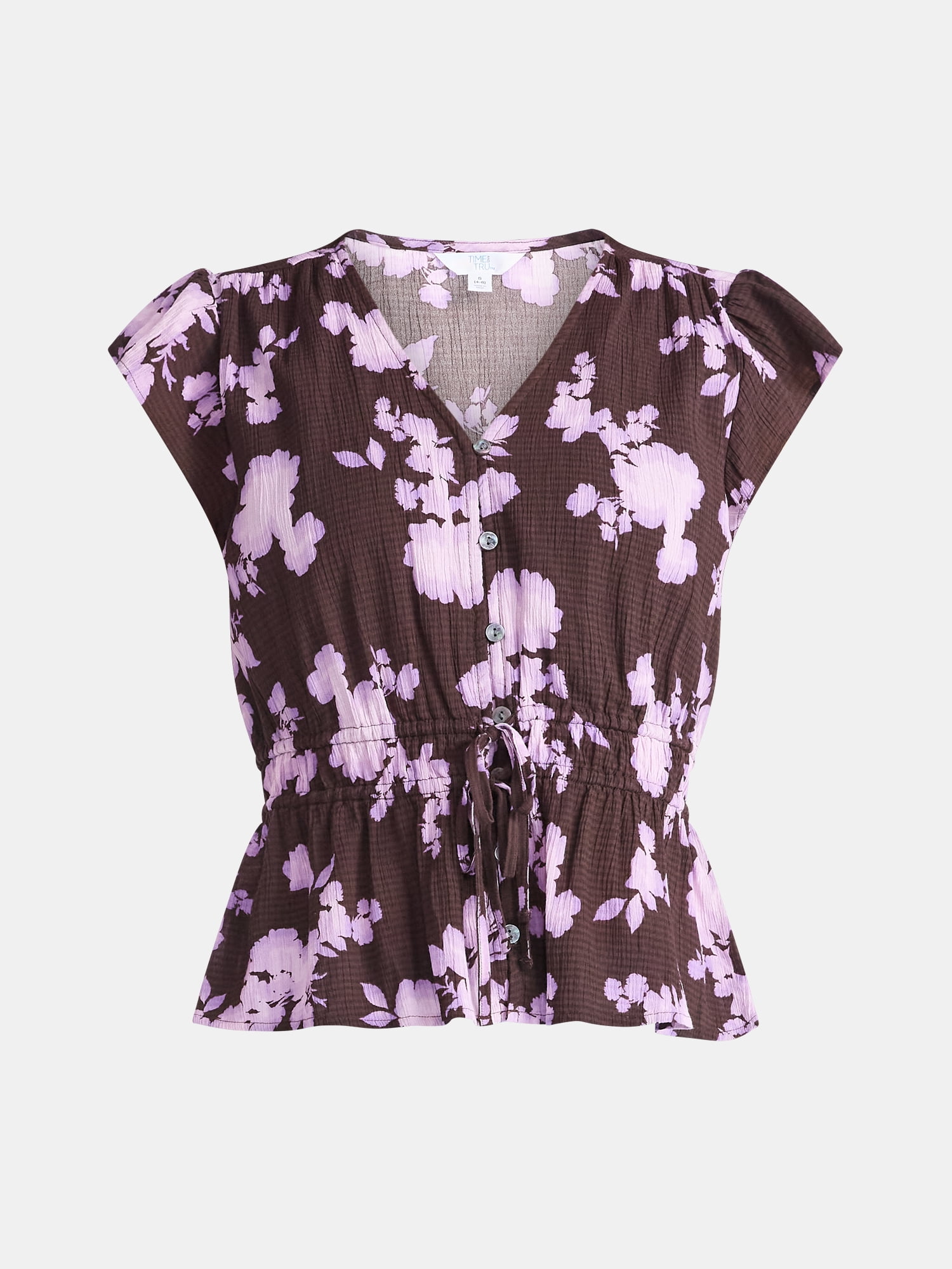 Time and Tru Women's Peplum Top with Flutter Sleeves, Sizes XS-XXXL