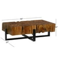 thumbnail image 4 of DecMode 46" x 15" Brown Teak Wood Handmade Live Edge Slice Tree Stump Coffee Table with Black Metal Base, 1-Piece, 4 of 15