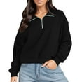 thumbnail image 2 of Women Sweatshirts MIUOWANP Fashion Women Casual Solid Color Lapel Neck Long Sleeve Loose T-Shirt Blouse Pullover Tops S Black, 2 of 5