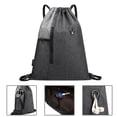 thumbnail image 2 of Drawstring Backpack Sports Gym Bag with Headphone Hole Zipper and Mesh Pocket for Women Men, 2 of 14