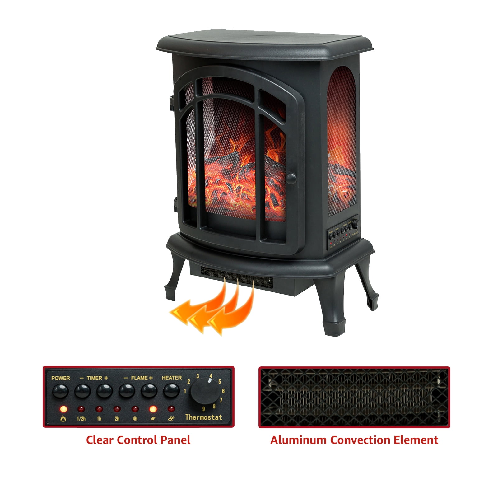 FLAME&SHADE Portable Freestanding Electric Fireplace Stove Heater with Remote, 24"