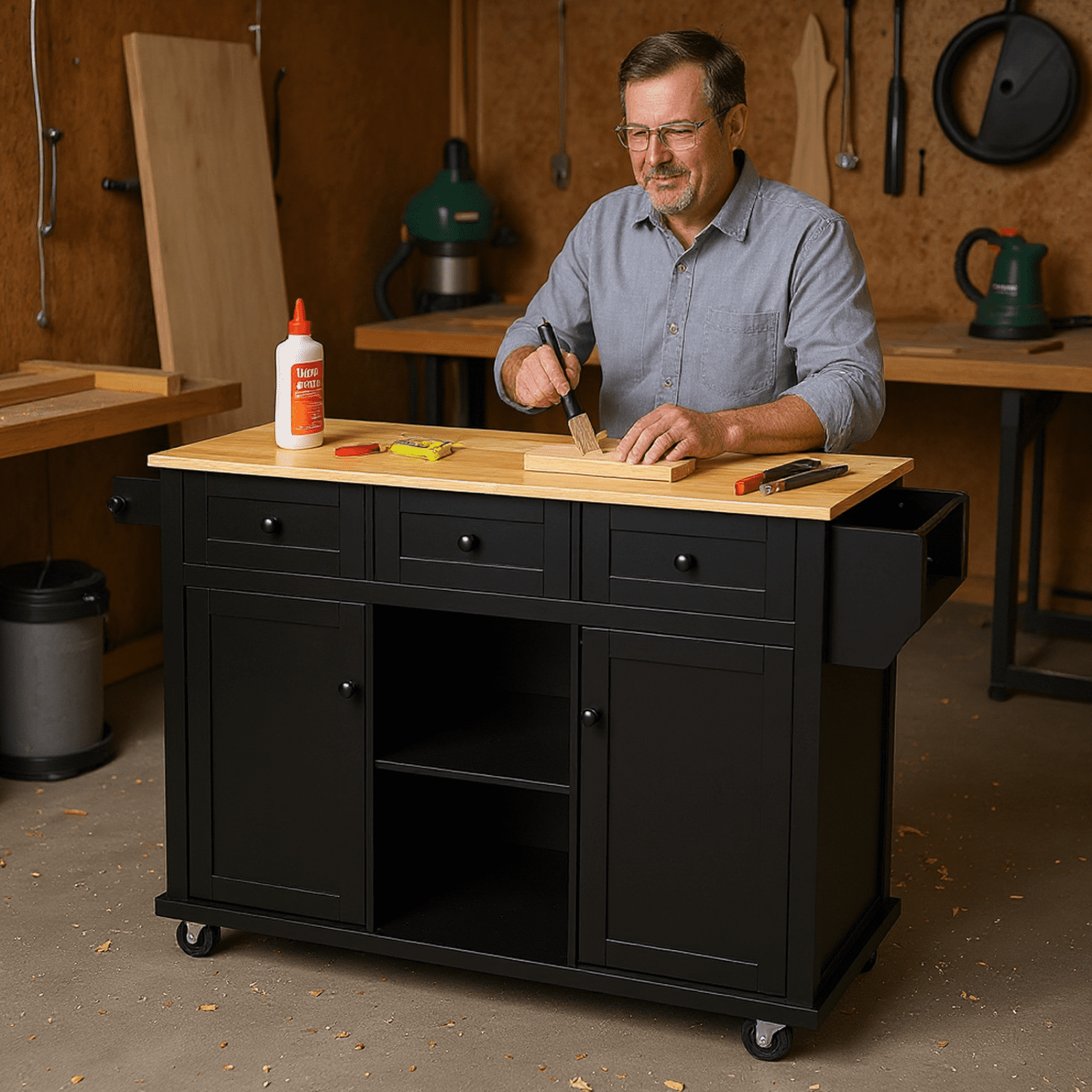 Homy Casa Rolling Garage Storage Cabinet with Drop-Leaf Worktop, Adjustable Shelves, Black