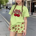 thumbnail image 2 of Kilaqueen Girls 2 Piece Outfits Summer Short Sleeve Bow Cherry Print Tops and Leopard Shorts Sets Tracksuits Sports Suits, 2 of 6