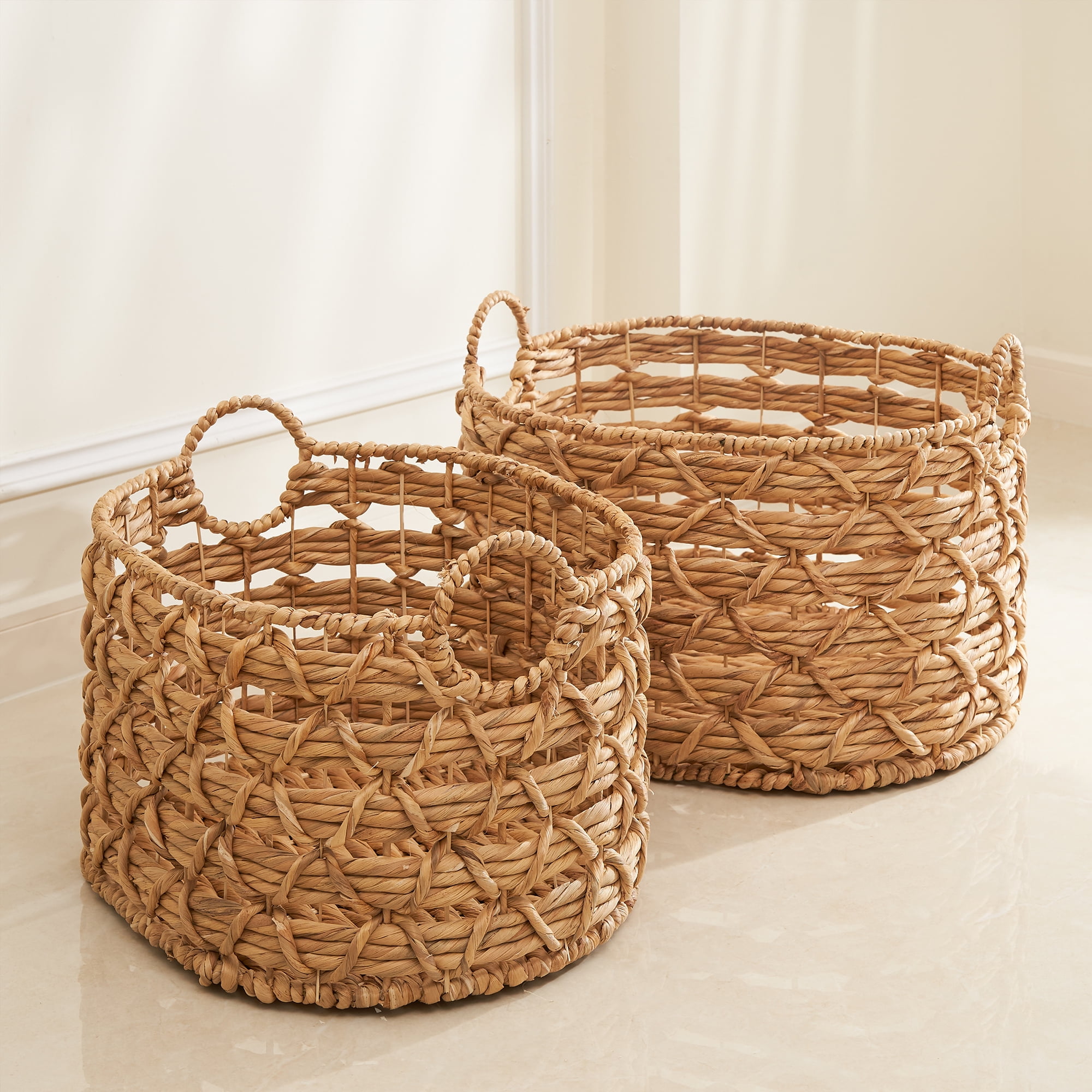 Amelia 3-piece Stackable Unframed Rectangular Woven Water Hyacinth Basket Set 