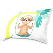 Wellsay Happy Sloth On Swing The Lotus Velvet Oblong Lumbar Plush Throw Pillow Cover/Shams Cushion Case - 20x36in - Decorative Invisible Zipper Design for Couch Sofa Pillowcase Only