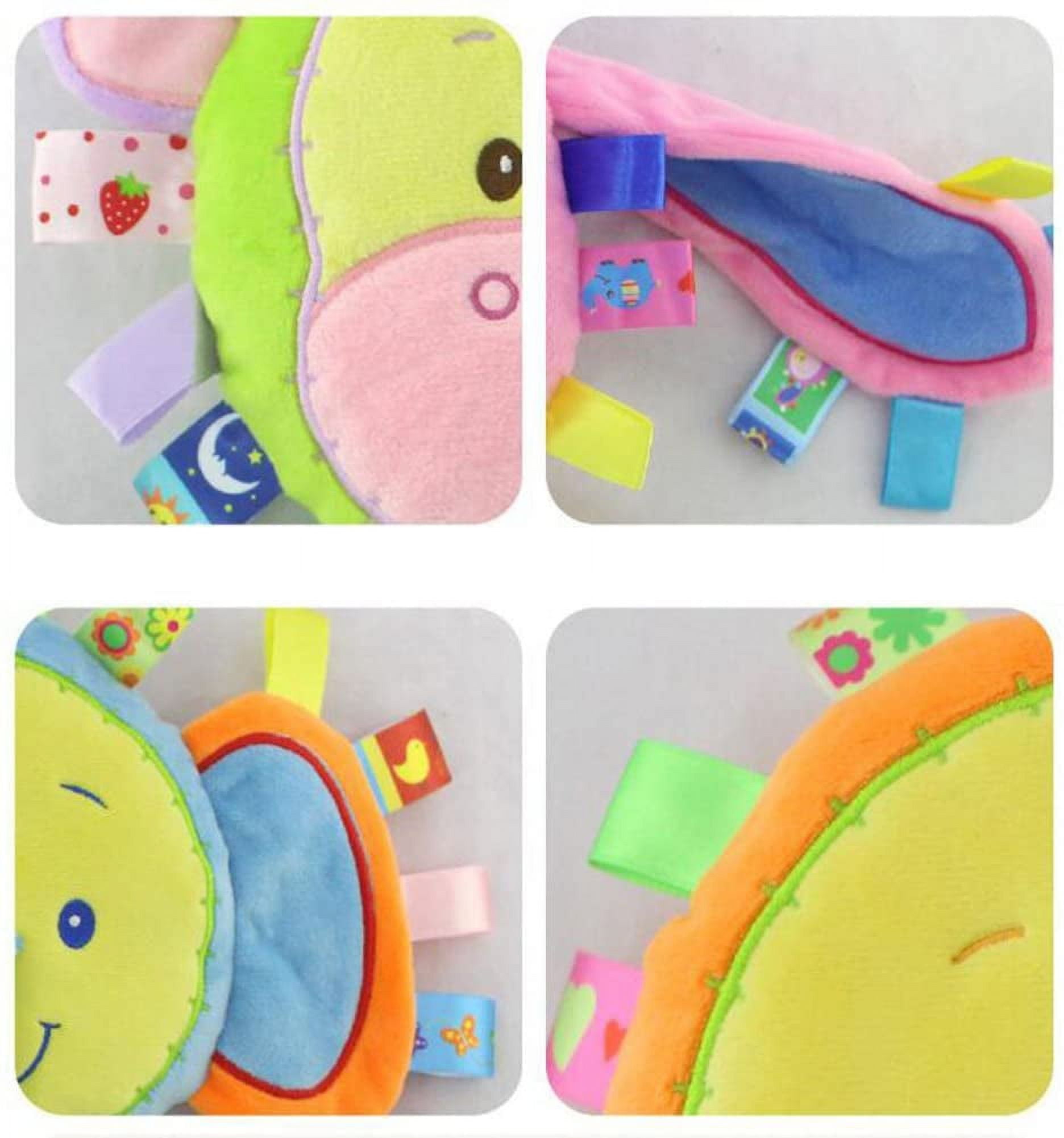 Amerteer Baby Tags Toy, Monkey/Tlephant Taggie Security Blanket Elephant Stuffed Toy, Baby Plush Sensory Tag Toy with Ribbons & Rattle,Baby Gifts for Newborns,Infant