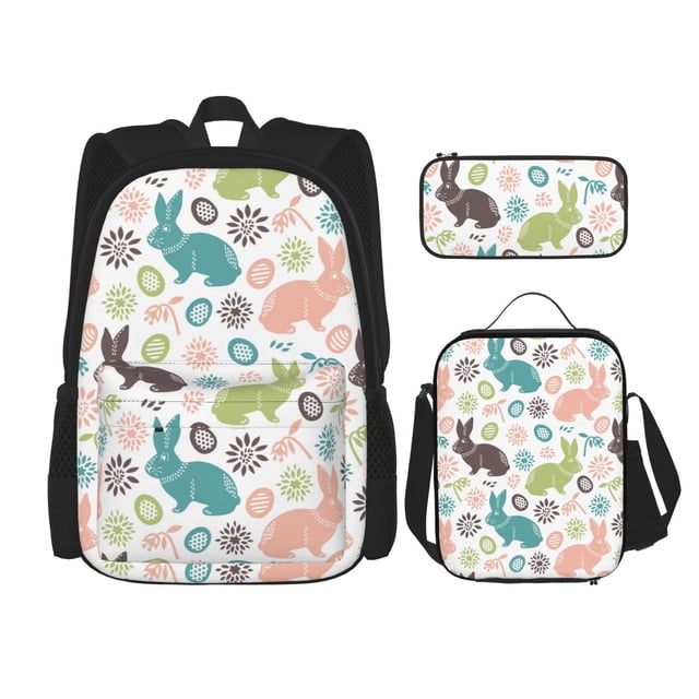 Balery Easter Rabbit Mochila escolar 3 en 1 para niños: mochila resistente con lonchera térmica y estuche para lápices. Mochila escolar para niños y niñas.