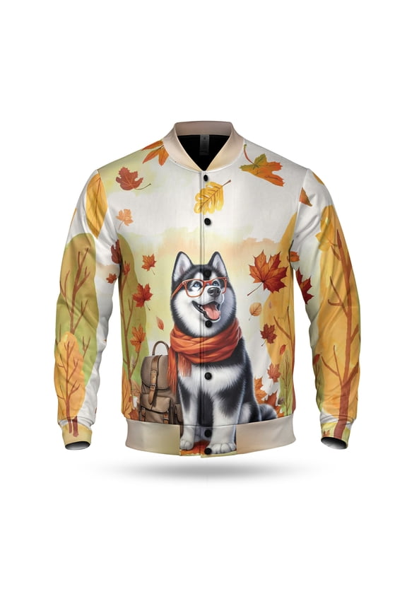 Welcome Fall Siberian Husky Enjoys School Time Autumn Fall Leaves All Over Print 3D Baseball Jacket Husky Dog Lover Gifts Bomber Jacket Softball - 02013