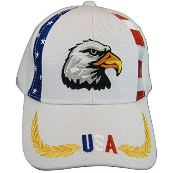 USA Men's Patriotic Eagle Adjustable Baseball Cap (RWB Piping White)