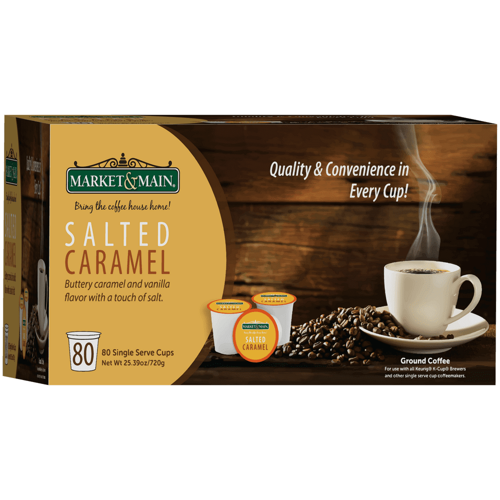 Market & Main Coffee, Salted Caramel, Medium Roast, K Cups, 80 Count