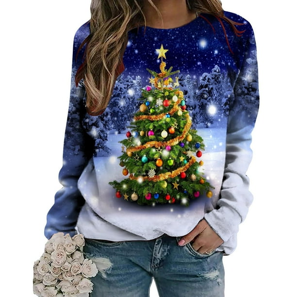 Tops Para Mujer Blusa de Navidad Camisas de Manga Larga Otoño