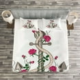 thumbnail image 3 of Ambesonne Rose Quilted Bedspread Set 3 Pcs, Romantic Sea Anchor, King Size, Hot Pink Green Taupe, 3 of 3
