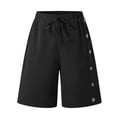 thumbnail image 4 of Womens Drawstring Wide Leg Shorts with Side Button Elastic Waist Casual Loose Summer Bermuda Pants Black XL, 4 of 8