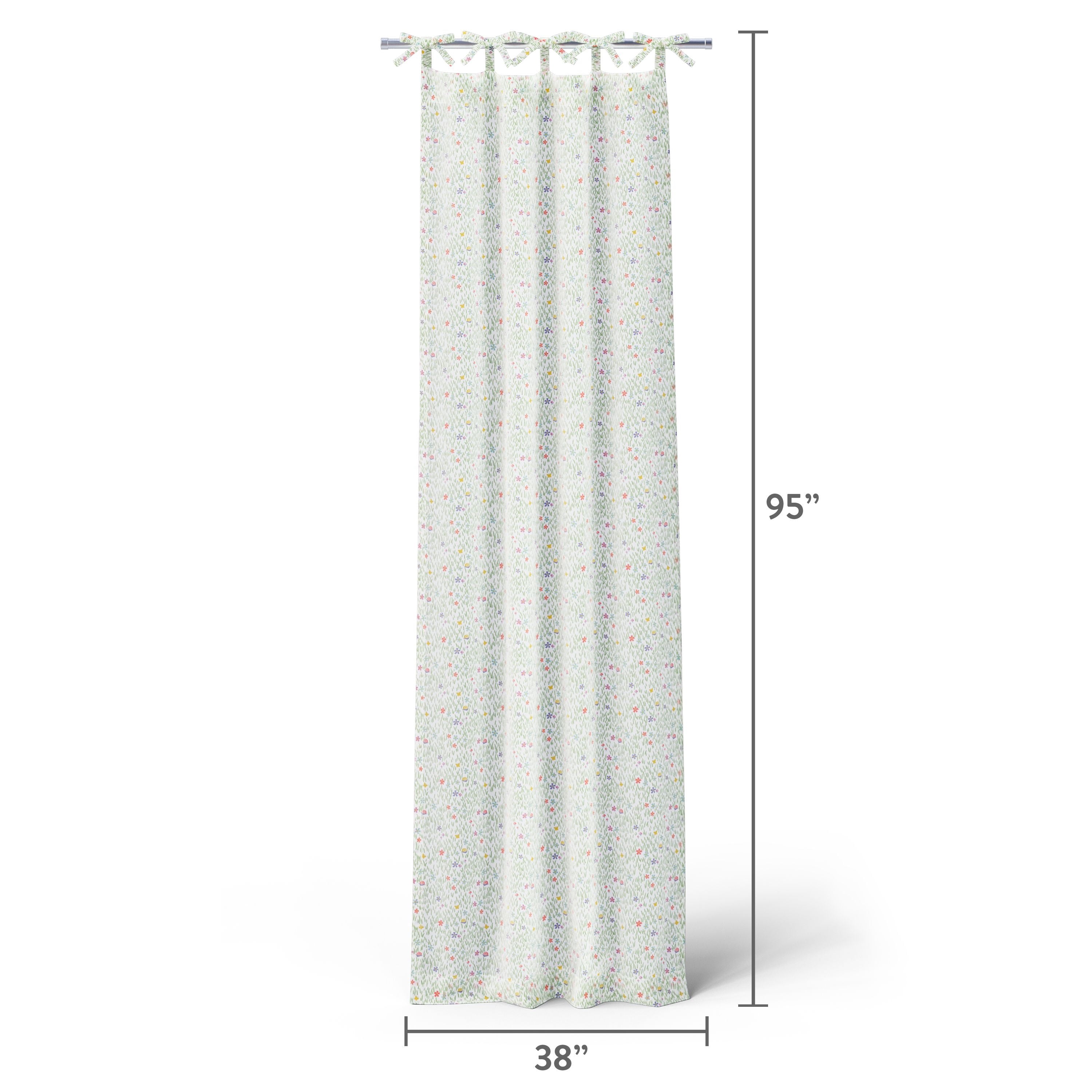 Mainstays Kids Meadow Print Light Filtering Tie Top Single Curtain Panel, 38 in W x 84 in L