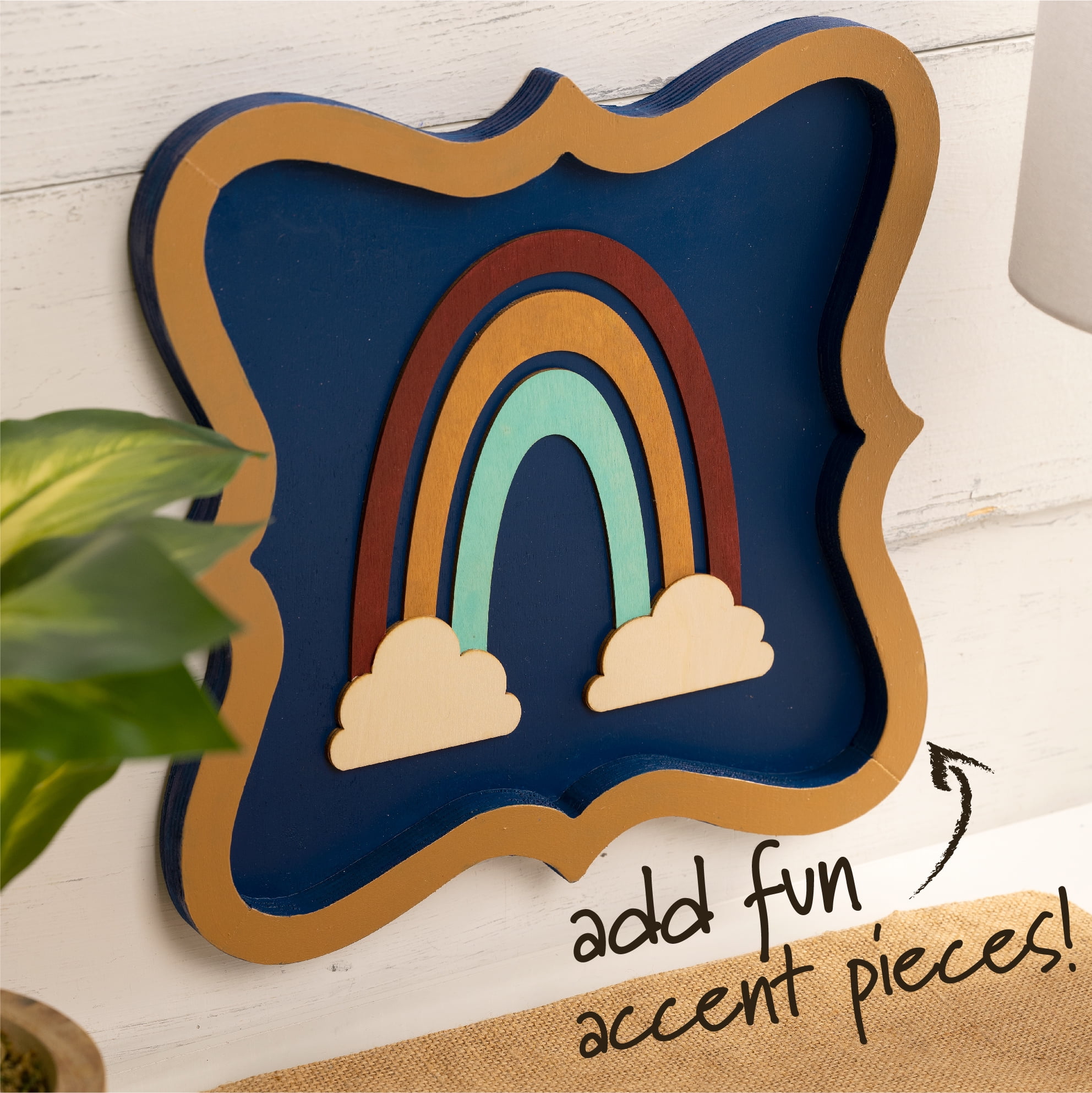 Plaid Surfaces Layered Wood Shape, Rainbow