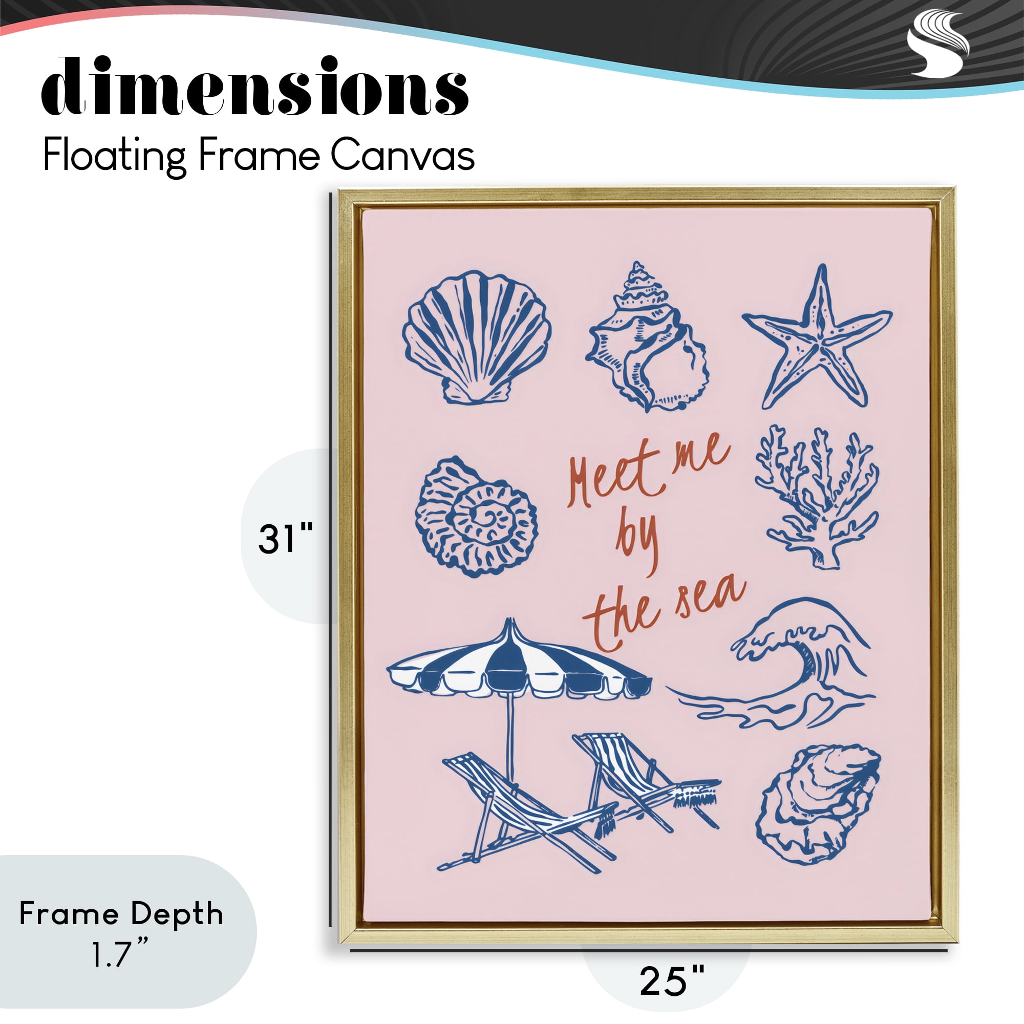 Stupell Industries Meet Me By The Sea Gold Framed Floater Canvas Wall Art, design by The Prints Vibe