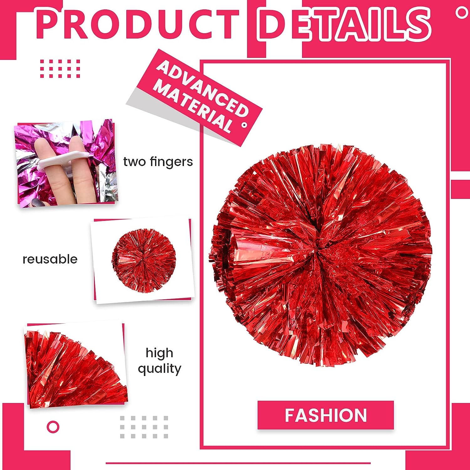LINLIN cheer pom pom, 20PCS Cheerleading Pom Poms, Premium Metallic Pom Poms Set Cheering Hand Flowers Handle Dance Pom Poms Cheering Squad Pompoms for Football Basketball Cheers