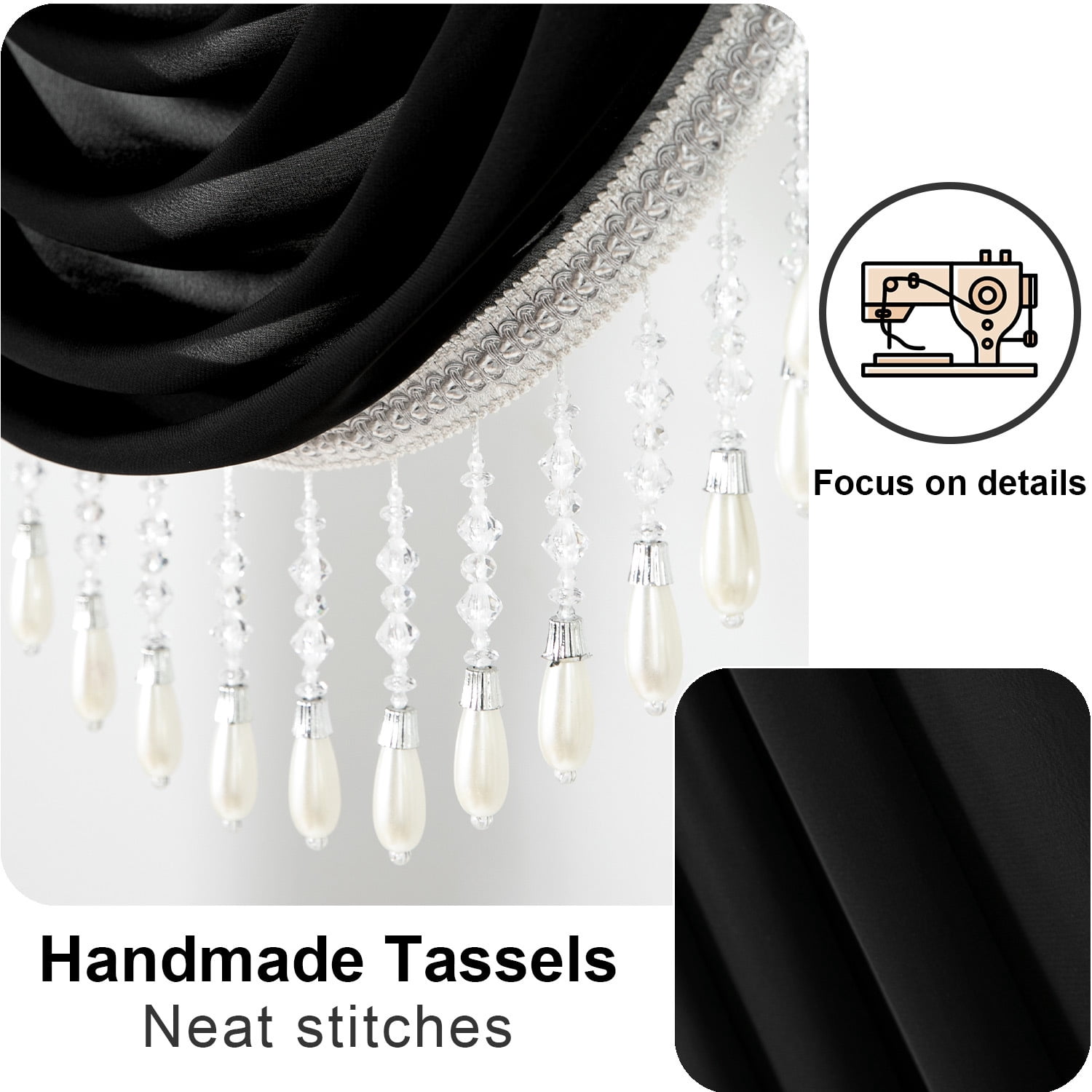 VOGOL Extra Wide Sheer Curtains Valance, 79 inches Wide European Style Breathable Silky Waterfall Valances for Bedroom Bathroom Nursery, Rod Pocket Swag Valance with Tassels, 1 Panel, Black