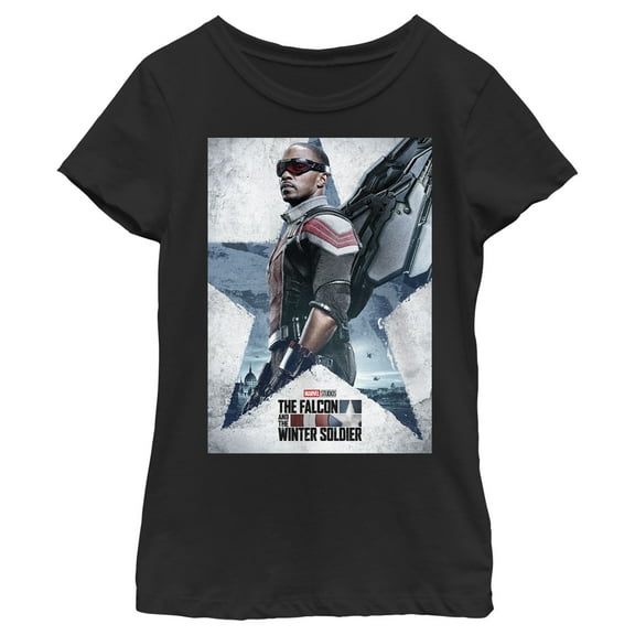 Girl's Marvel The Falcon and the Winter Soldier Sam Poster  Graphic Tee Black Small