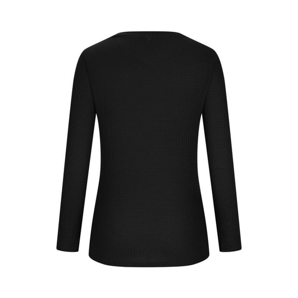 zanvin Clearance Gift for Her,Women's Fashion Leisure Comfortable Solid  Color V-Neck Long Sleeves Long,Black,M