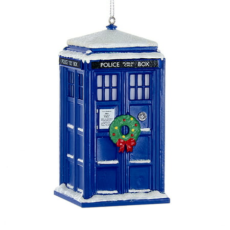 Doctor Who Snow Covered Tardis with Wreath Christmas Tree Ornament Police