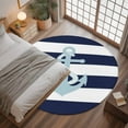 thumbnail image 3 of Navy Blue Stripe Nautical Round Rugs 4ft, Aqua Anchor Summer Coastal Non Slip Washable Rug Runner, Low Pile Indoor Floor Carpet Mat Bathroom Rugs for Living Room, Bedroom, Kids Room, 3 of 9