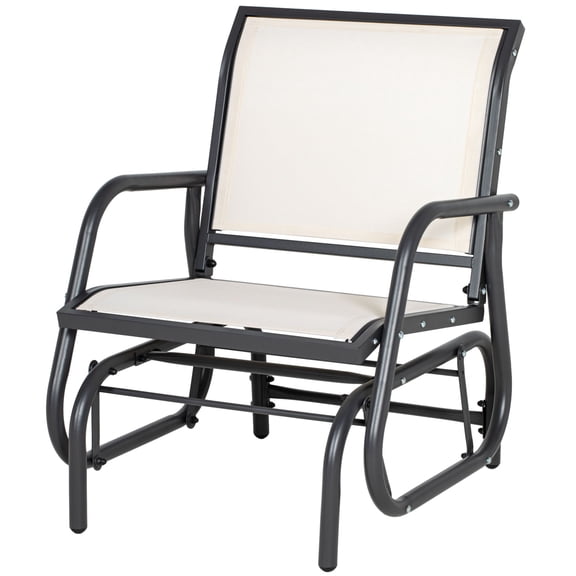 Outsunny Outdoor Glider Chair, Steel Swing Chai with Curved Armrests for Porch, Garden, Poolside, Balcony, Cream White