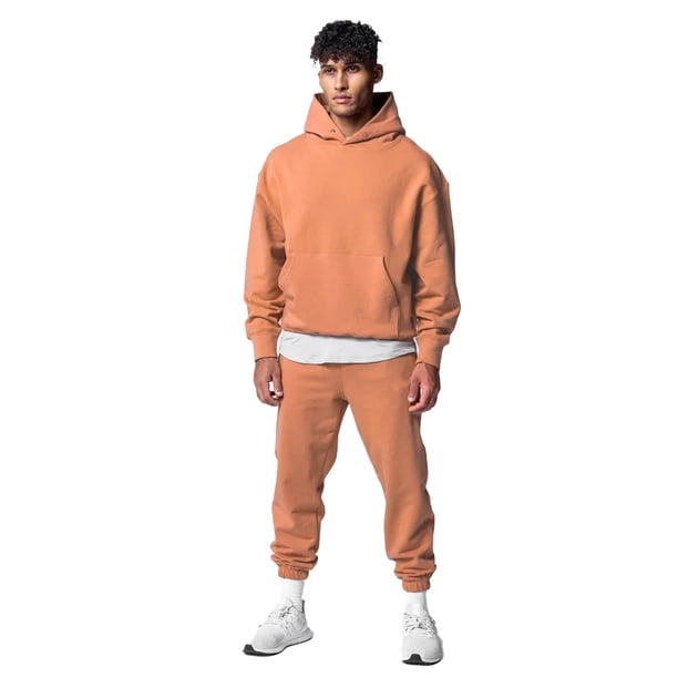 Conjunto de sudaderas deportivas para hombre, trajes de 2 piezas, trajes de chándal con capucha, chaqueta y pantalones deportivos informales (naranja)