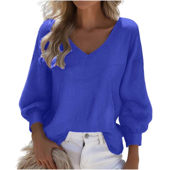 Ashirexll Ladies Tops and Blouses, Womens Casual Tops, V Neck Long Sleeve Solid T Shirt Blouse for Trendy Womens Fashion