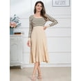 thumbnail image 6 of IDOPIP Womens Long Sleeve Striped Midi Dresses 2024 Square Neck Ribbed Knit Pleated A Line Sweater Dress, 6 of 9