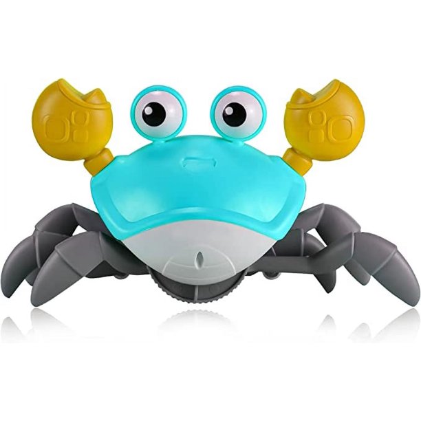 Bebé gateando cangrejo bebé boca abajo juguetes para niños, juguete de desarrollo de aprendizaje interactivo para niños pequeños con evitar automáticamente obstáculos, batería recargable incorporada