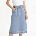 thumbnail image 2 of ZToonmas Girls Elastic Waist A-Line Denim Midi Skirt Casual Long Skirt with Pockets Summer Solid Skirt for 4-15 Years, 2 of 9