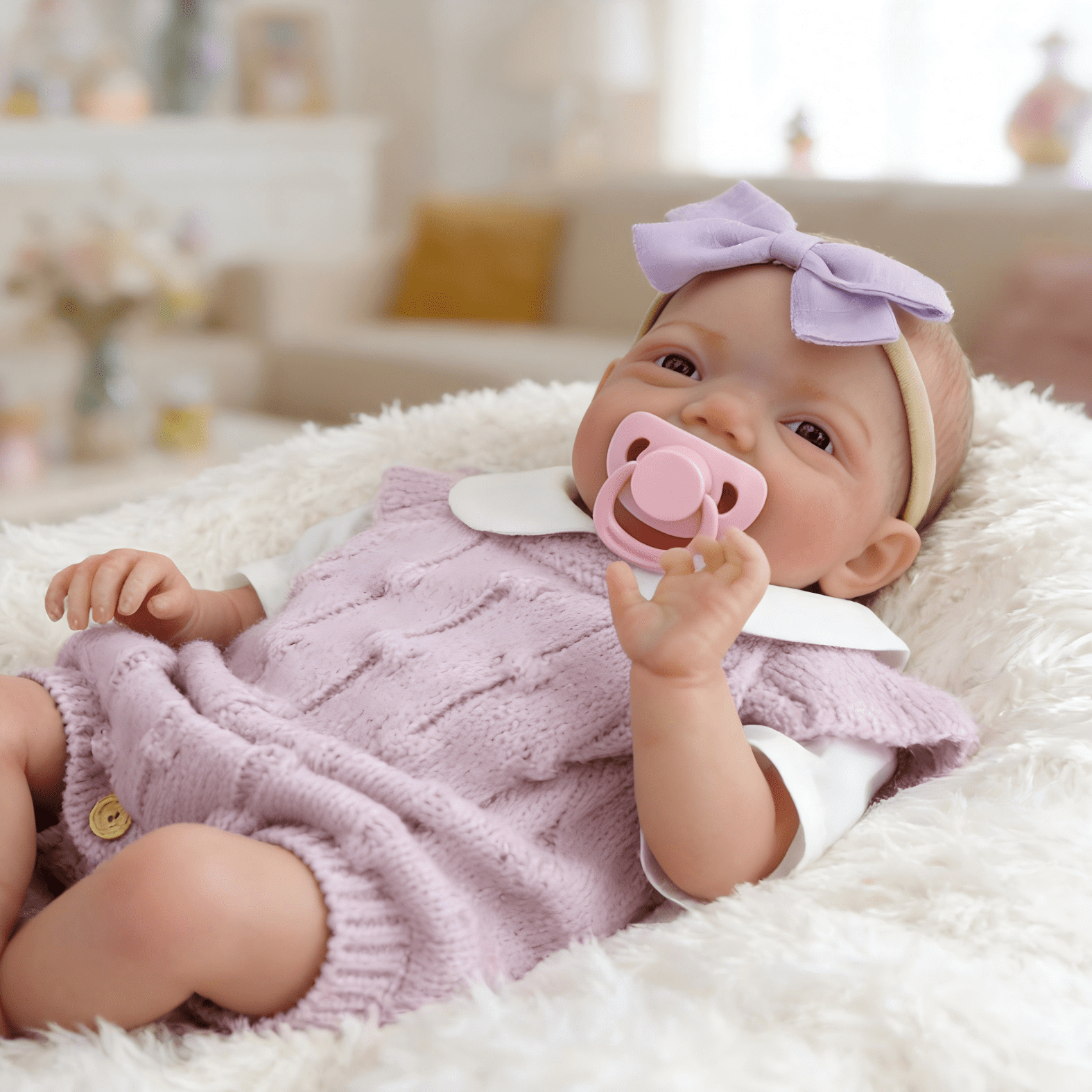 iCradle Lovely Smiling Lifelike Reborn Baby Dolls Girl 19 Inch 48cm Realistic Newborn Babies Handmade Cloth Body Painted Hair Blue Eyes without Eyelashes Gift for Kids 3+