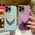 thumbnail image 6 of Cute Case for iPhone 14 Pro 6.1'', Purple Phone Case with Heart Holder Stand Kickstand Soft TPU Shockproof Protective Cover, Luxury Plating Bumper Case for Girls Women, 6 of 12