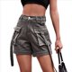 thumbnail image 2 of Pantalones Cortos de Sarga de Tiro Medio y Alto para Mujer, Elásticos, con Bolsillos, para Discotecas Gris XL, 2 of 10