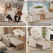 YODOLLA Sleeper Chair, 38 Extra-Wide 3-in-1 Convertible Pull-Out Single Sofa with Adjustable Backrest and Cup Holder, Beige(One PC)