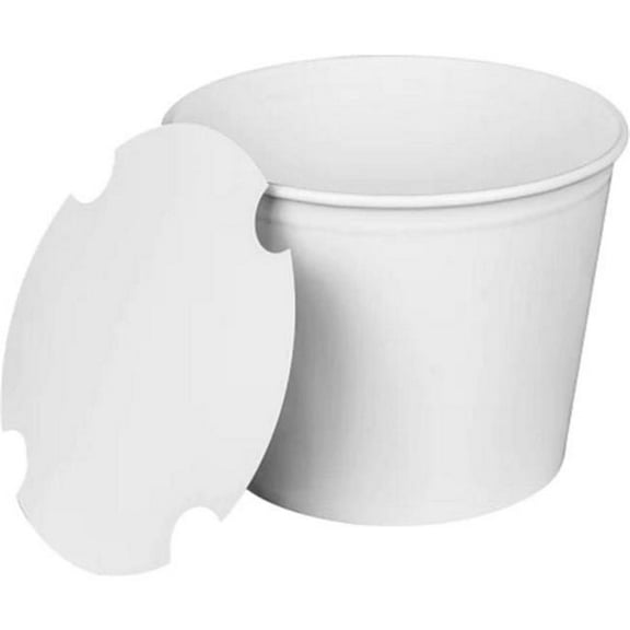 7.36 in. Diameter x 6 in. H 85 oz. Paper Food Bucket with Lid - White (180/Carton)