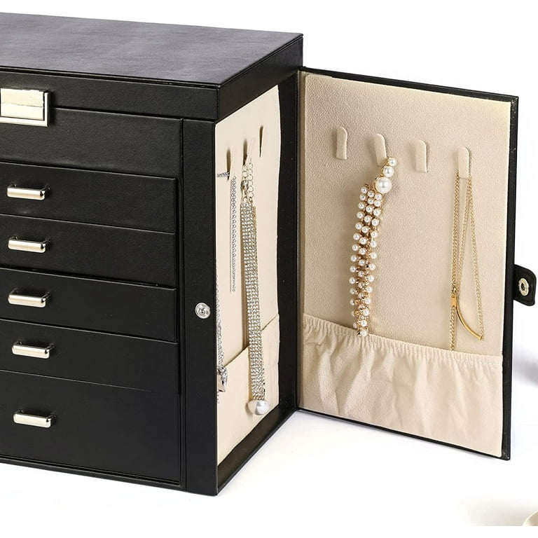 Wooden Black Jewelry Box & Jewelry Storage Organizer Case With Drawer &  Large Mirror - Zen Merchandiser
