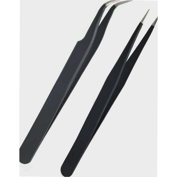 Fine Point   Slant Tweezers for Women and Men，Splinter Ticks, Facial, Brow and Ingrown Hair Removal， Needle Nose Precision Best Tweezers for Chin Hair(Black）