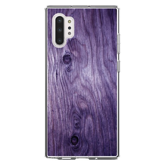 DistinctInk Clear Shockproof Hybrid Case for Galaxy Note 10 PLUS (6.8" Screen) - TPU Bumper, Acrylic Back, Tempered Glass Screen Protector - Purple Weathered Wood Grain Print - Printed Wood Image