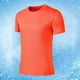 thumbnail image 1 of Blusas y camisas de manga corta y cuello redondo para hombre, estilo casual, color liso, para correr, hacer ejercicio y fitness, de poliéster., 1 of 5