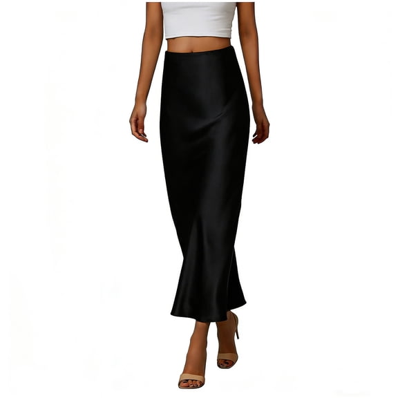 Roncen Women's Satin Maxi Skirts High Waisted A Line Long Skirts Elegant Office Skirts