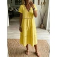 thumbnail image 2 of YuXingFu Midi Dresses for Women Mid-Length Plus Size Womens Dress Short Sleeve Solid Color Casual Summer Yellow S, 2 of 4