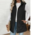 thumbnail image 3 of Fanxing Long Puffer Vest Women Sleeveless Hooded Quilted Jackets Lightweight Winter Warm Zip Up Coat Outerwear Black XL, 3 of 8