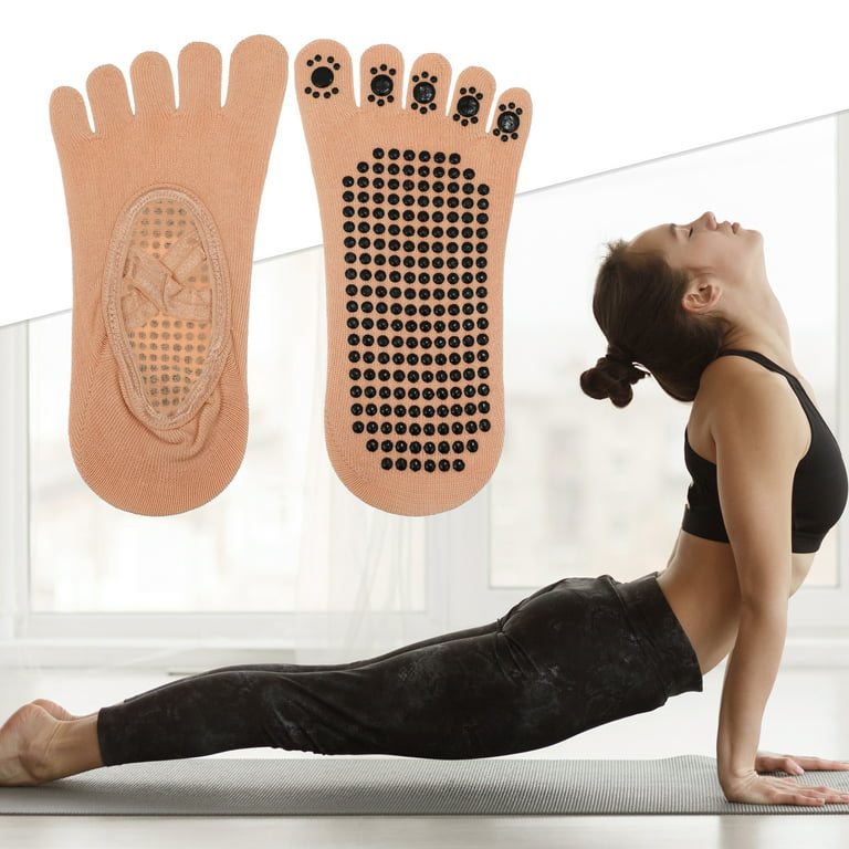 Unique Bargains 3 Pair Yoga Socks Five Toe Socks Non Slip Pilates Barre  Ballet Socks Beige for Women with Grips
