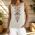 thumbnail image 2 of Womens Summer Tops Loose Embroidered Sleeveless V Neck Cotton Linen Tank Tops for Women Beige L, 2 of 7