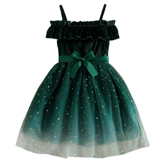 Robe à Bretelles à Épaules Dénudées pour Fille avec Appliqué à Paillettes et Robe à Taille Ajustable Robe de Fête Robe de Noël pour Fille Robe à Pois pour Filles Robe pour Petite Fille Robe de 1er Anniversaire pour Bébé Fille Robe Courte Longue