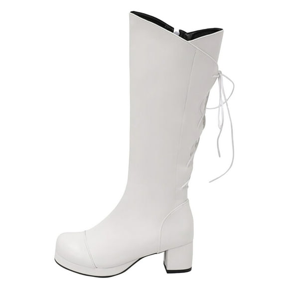 Wyzesi Platform Mini Boots for Women Ladies Simple Candy Color Side Zipper Heel High Heel Tie Decoration Large Size Mid Calf Leather Boots Long Boots Toddler Winter Boots