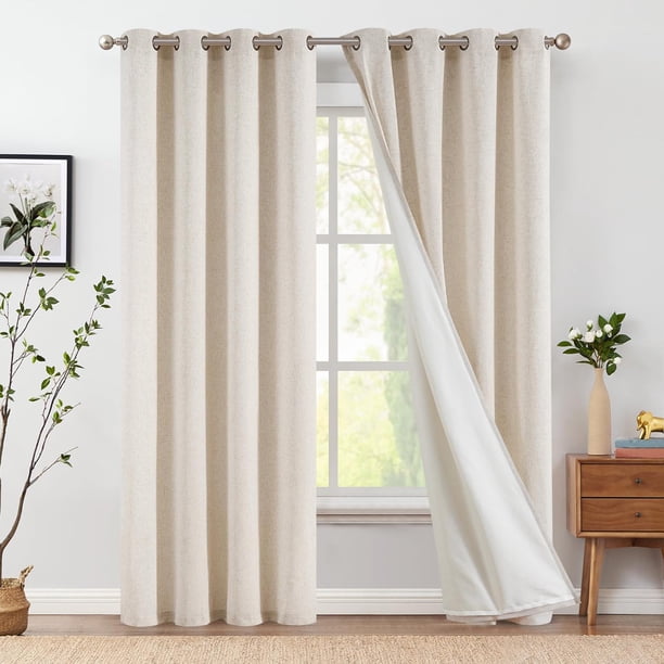 Cortinas Jinchan de Lino con Forro, 213 cm de Largo, Set de 2 Paneles Beige