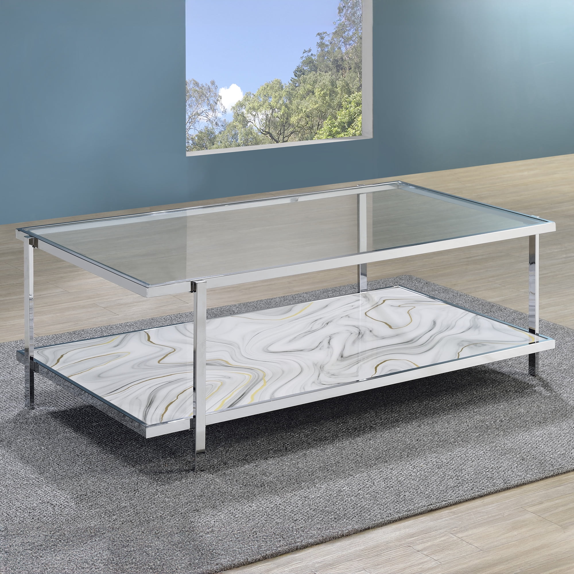 Steve Silver Mika Contemporary 50" Rectangle Coffee Table, Silver